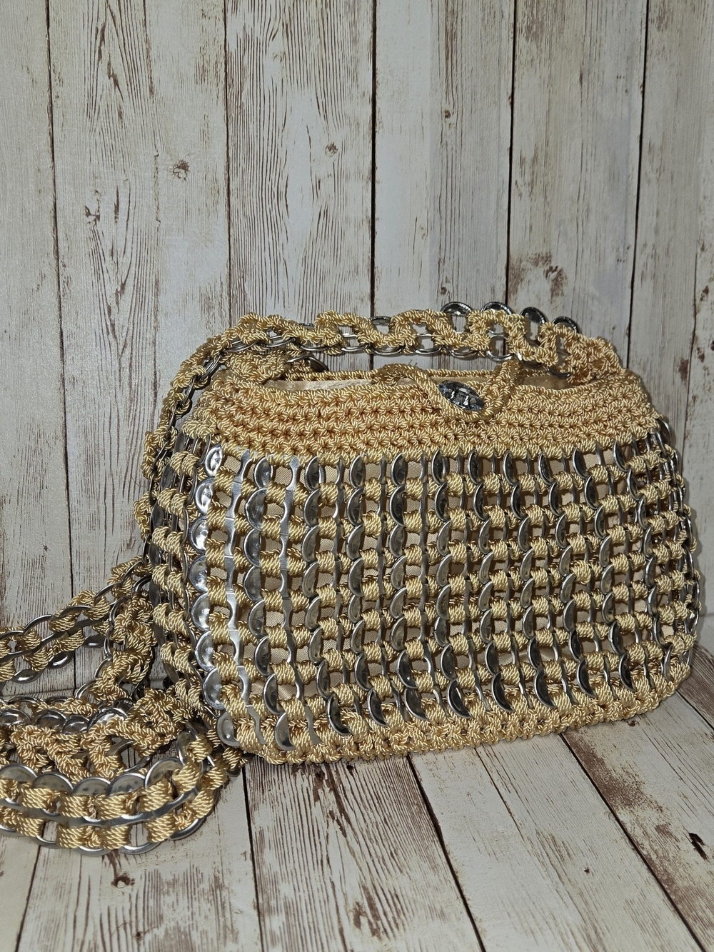 Gold Pop Tab Crochet Style Purse | Unique Boho Metallic Shoulder Bag
